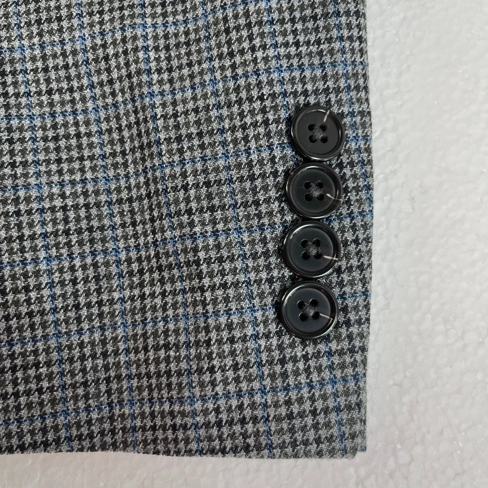 Lauren Ralph Lauren Men's 48R Gray‎ Blue Houndstooth Silk Wool Blazer Jacket